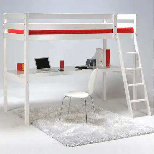 Lit Mezzanine 90x190 - Bureau - Sommier Inclus Kylian - Blanc