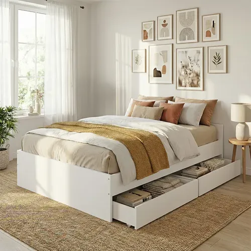 Lit Kappa 140x190 Cm + 2 Tiroirs / Blanc