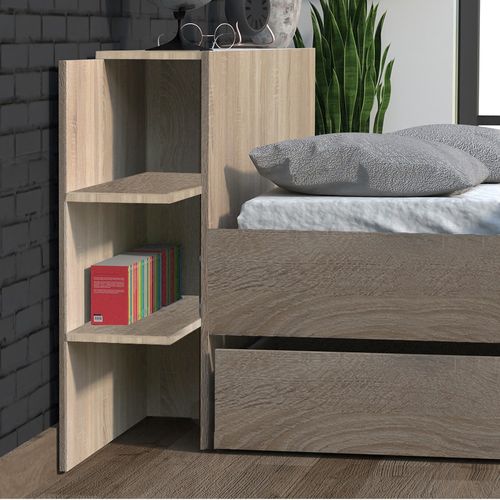 Lit City 140x190 + Tête De Lit Chevet  + 1 Tiroir /décor Chêne Blanchi