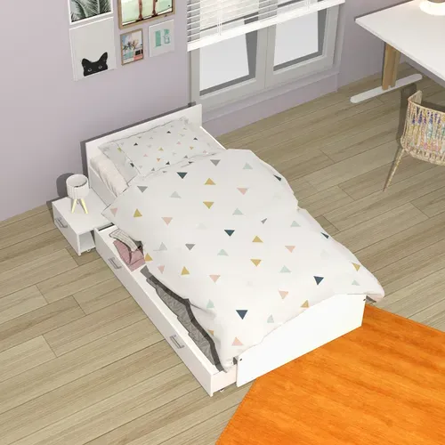 Lit Simple 90x190 Cm En Pin Massif Avec Sommier Tiroir Table De Chevet Tag Res Port Usb Blanc