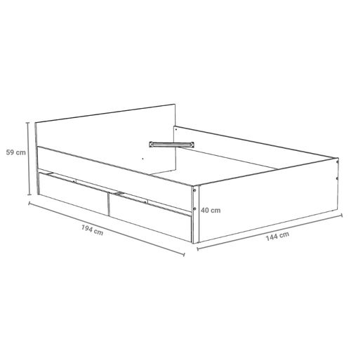 Lit Kappa 140x190 Cm + 2 Tiroirs / Décor Chêne Blanchi Et Blanc
