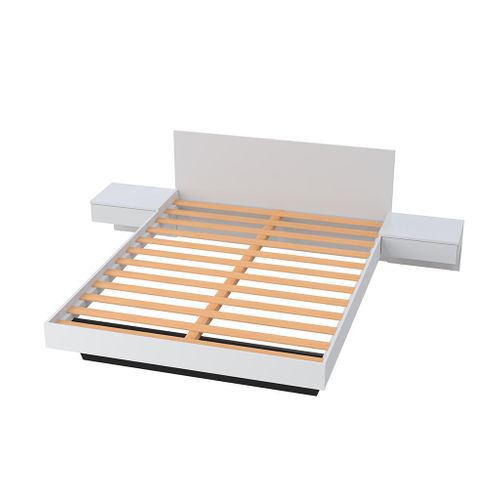 Lit Avec Chevets 140 X 190 Cm - Coloris : Blanc - Marvellous