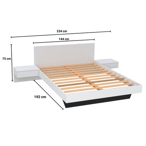 Lit Avec Chevets 140 X 190 Cm - Coloris : Blanc - Marvellous