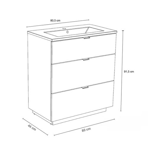 Meuble Sous-vasque 3 Tiroirs Marbella 80 Cm + Vasque / Décor Chêne Blanchi