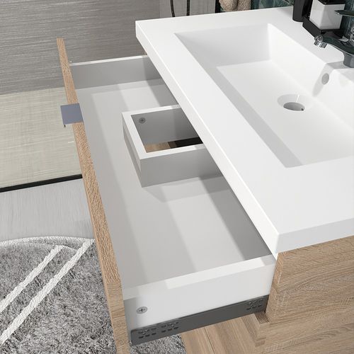 Meuble Sous-vasque 3 Tiroirs Marbella 80 Cm + Vasque / Décor Chêne Blanchi