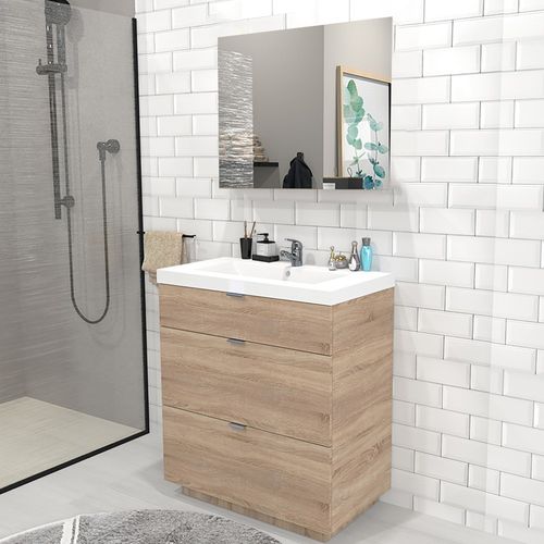 Meuble Sous-vasque 3 Tiroirs Marbella 80 Cm + Vasque / Décor Chêne Blanchi