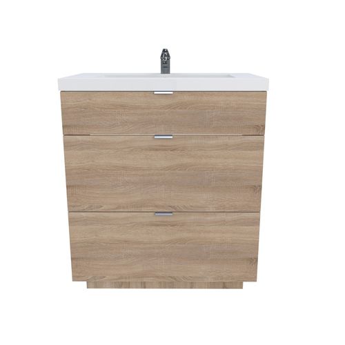 Meuble Sous-vasque 3 Tiroirs Marbella 80 Cm + Vasque / Décor Chêne Blanchi