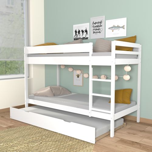 Lit Superpose Wally 90x190 + 2 Sommiers + 1 Lit Tiroir/ Blanc