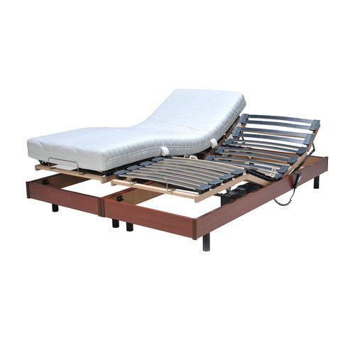 Ensemble 2 Sommiers Relaxation Électrique Flexpur 80x200 + 2 Matelas Mémoire De Forme / Merisier