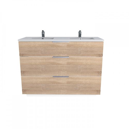 Meuble Sous-vasque MARBELLA 80 Cm Avec 3 Tiroirs - Chêne Blanchi, Vasque Double Incluse