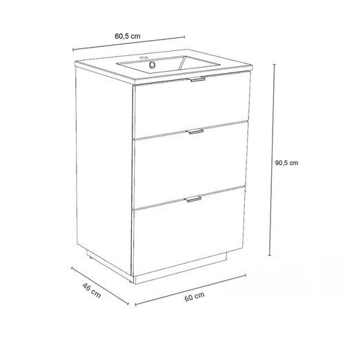 Meuble Sous-vasque 3 Tiroirs Marbella 60 Cm + Vasque / Blanc