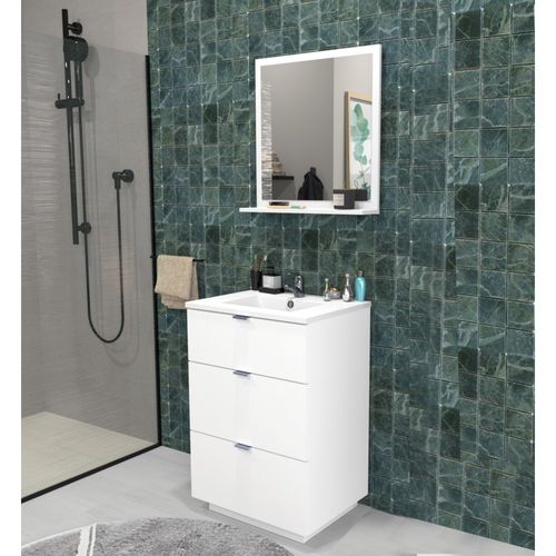 Meuble Sous-vasque 3 Tiroirs Marbella 60 Cm + Vasque / Blanc