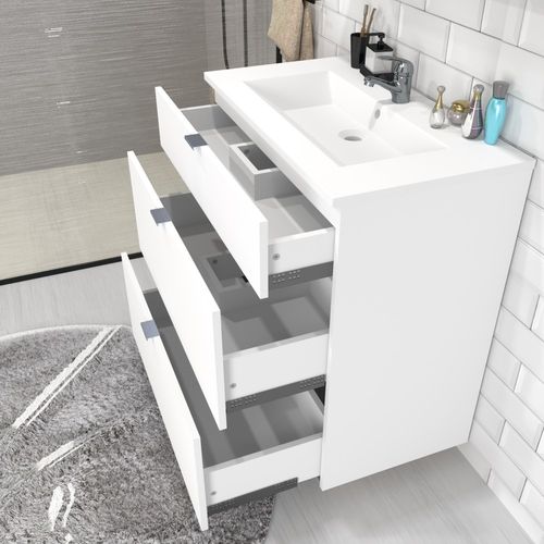 Meuble Sous-vasque 3 Tiroirs Marbella 60 Cm + Vasque / Blanc