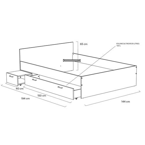 Lit Twist 140x190 + 1 Chevet + 1 Tiroir / Blanc