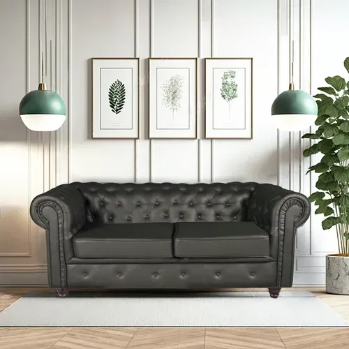 Canapé Chesterfield 2 Places Simili cuir - Noir