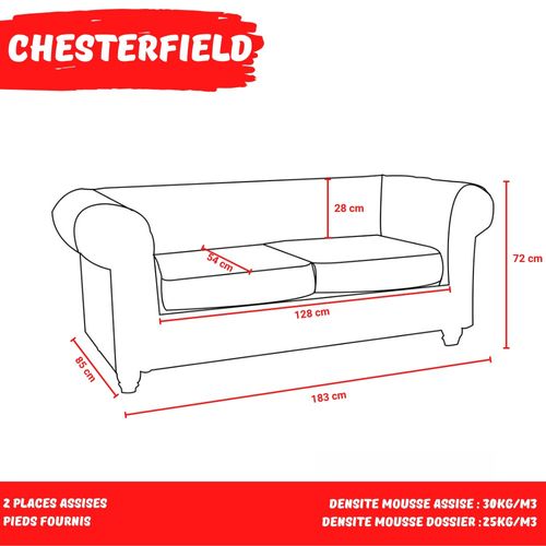Canapé Chesterfield 2 Places Simili cuir - Noir