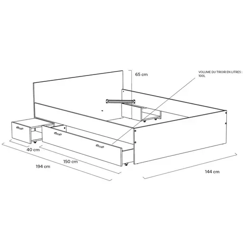 Lit Twist 140x190 + 2 Chevets + 1 Tiroir / Blanc