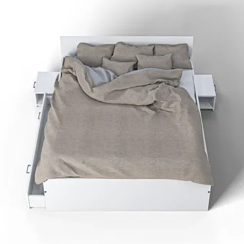 Lit Twist 140x190 + 2 Chevets + 1 Tiroir / Blanc