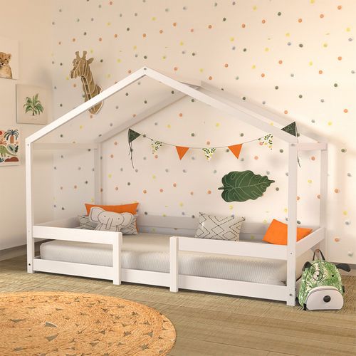 Lit Cabane 90x190 Sommier Inclus Célia - Blanc