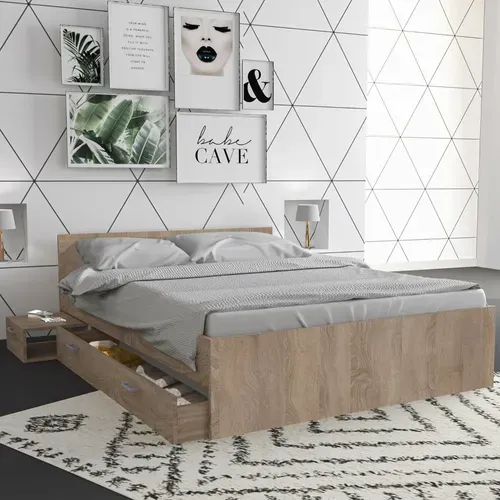 Lit Twist 140x190+  1 Chevet + 1 Tiroir / Décor Chêne Blanchi