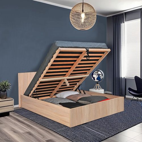 Lit Coffre Madrid 180x200 + 1 Sommier / Décor Chêne Blanchi