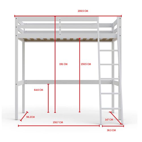 Lit Mezzanine 90x190 Sommier Inclus Dylan - Blanc