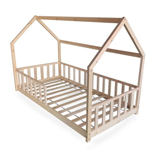 Lit Cabane Kiwi 90x190 + 1 Sommier + Barrière /naturel