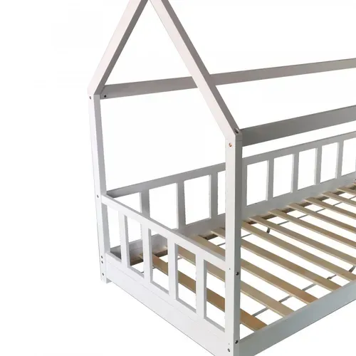 Lit Cabane Kiwi 90x190 + 1 Sommier + Barrière /blanc