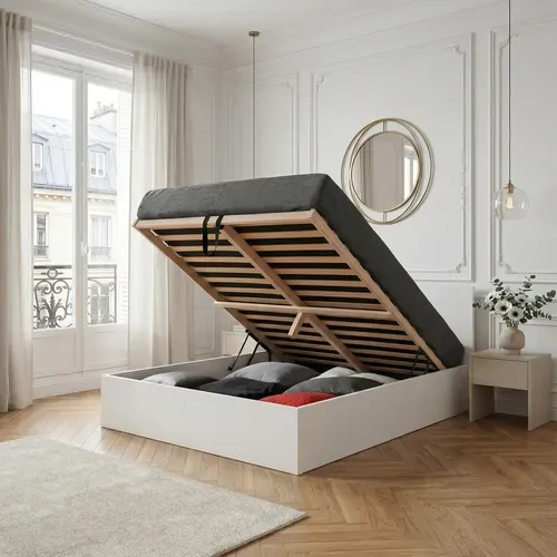 Lit Coffre Madrid 180x200 + 1 Sommier / Blanc