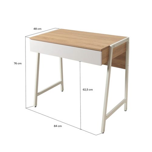 Bureau Pollux 80 X 48 Cm/ Décor Chêne Blanchi Et Métal Blanc