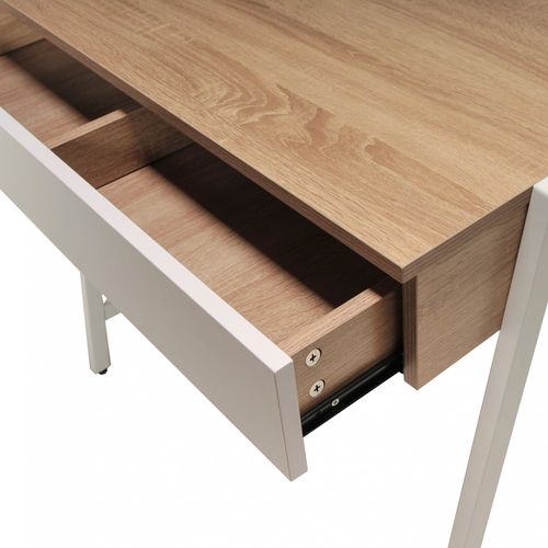 Bureau Pollux 80 X 48 Cm/ Décor Chêne Blanchi Et Métal Blanc