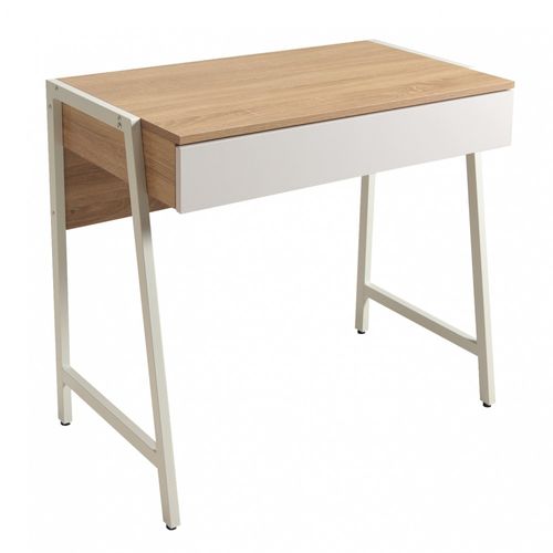 Bureau Pollux 80 X 48 Cm/ Décor Chêne Blanchi Et Métal Blanc