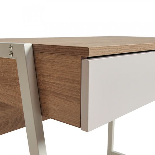 Bureau Pollux 80 X 48 Cm/ Décor Chêne Blanchi Et Métal Blanc
