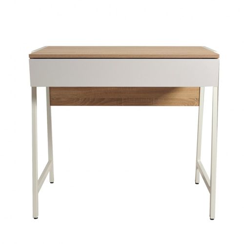 Bureau Pollux 80 X 48 Cm/ Décor Chêne Blanchi Et Métal Blanc