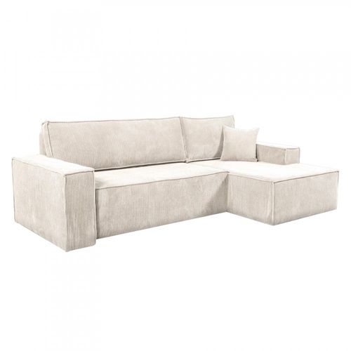 Canapé D'angle Convertible Avec Coffre Elise En Velours Côtelé - Angle Droit / Beige