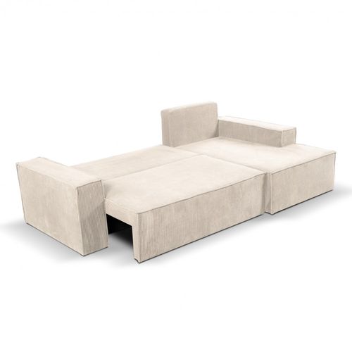 Canapé D'angle Convertible Avec Coffre Elise En Velours Côtelé - Angle Droit / Beige