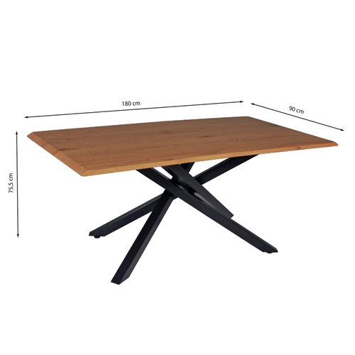 Table à Manger Montana 180x90 Cm- 8 Personnes/ Plateau Décor Chêne Et Pieds Métal Noir