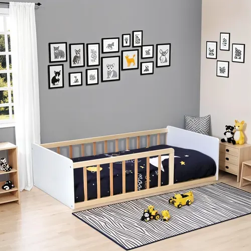 Lit 70x140 Pilou Avec Sommier Et Matelas/ Blanc Et Naturel