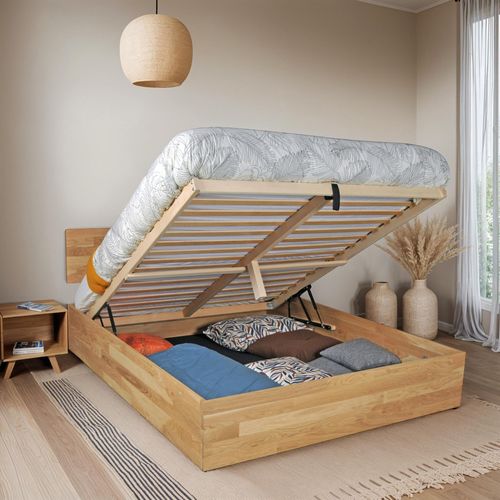 Lit coffre 160x200 cm en chêne massif OWEN