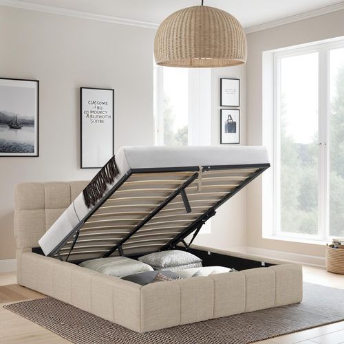 Lit Coffre 140x190 Cm Elias + Sommier / Beige