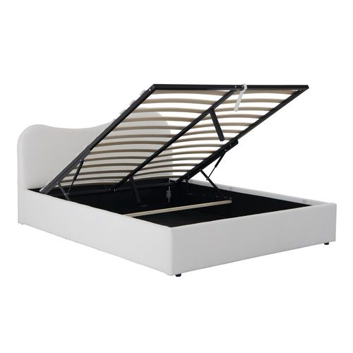 Lit Coffre 140x190 Cm Cocoon+ Sommier / Tissu Bouclette Blanc