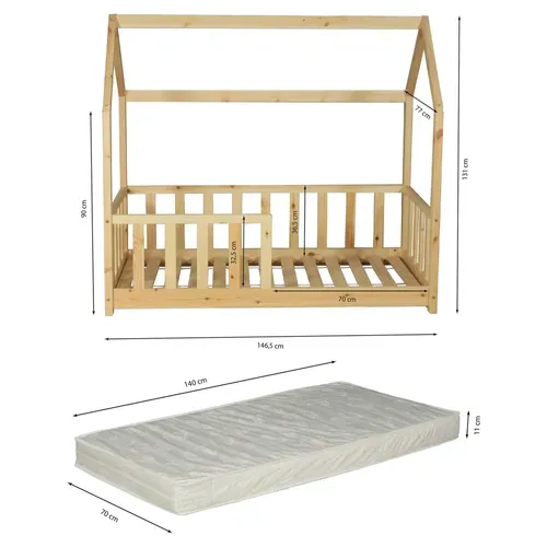 Lit Cabane Kiwi 70x140 Avec Sommier Et Matelas /naturel