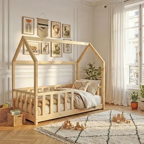 Lit Cabane Kiwi 70x140 Avec Sommier Et Matelas /naturel