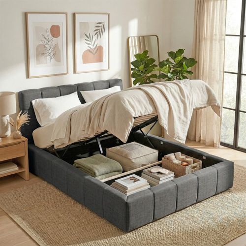 Lit Coffre 140x190 Cm Elias + Sommier / Gris Foncé