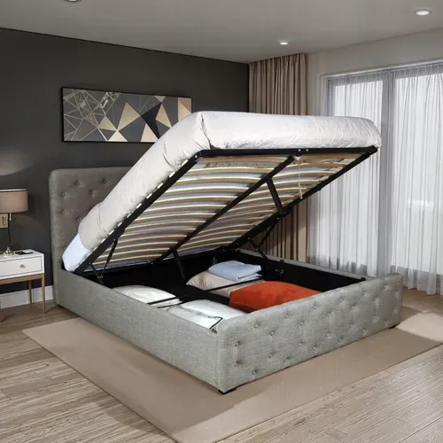 Lit Coffre 140x190 Cm Eden + Sommier / Gris Clair