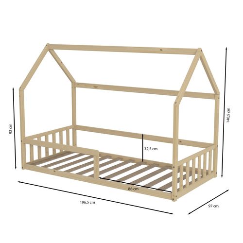 Lit Cabane Nemo 90x190 + 1 Sommier + Barrière /naturel