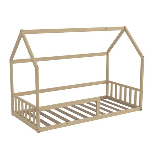 Lit Cabane Nemo 90x190 + 1 Sommier + Barrière /naturel