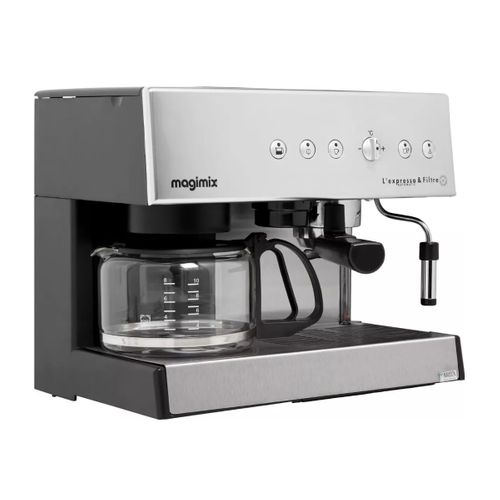 Cafetière Expresso Filtre Automatic Chrome avec Percolateur et Buse Vapeur