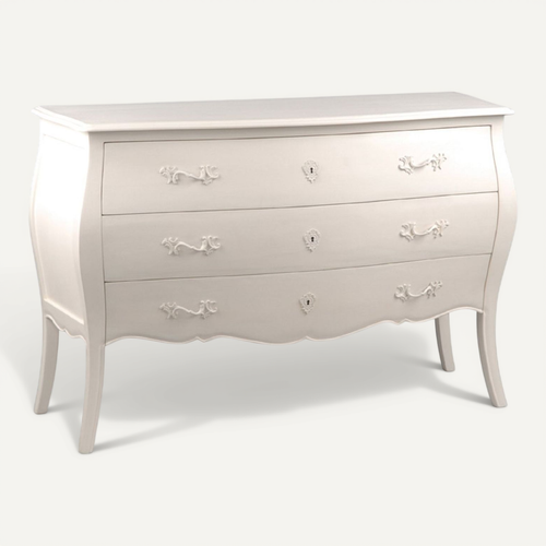 Commode En Bois Baroque Blanche 3 Tiroirs - Muriane
