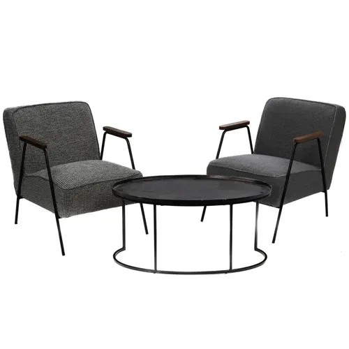 Fauteuil Vintage En Tissu Chiné Et Pieds Métal - Sintra